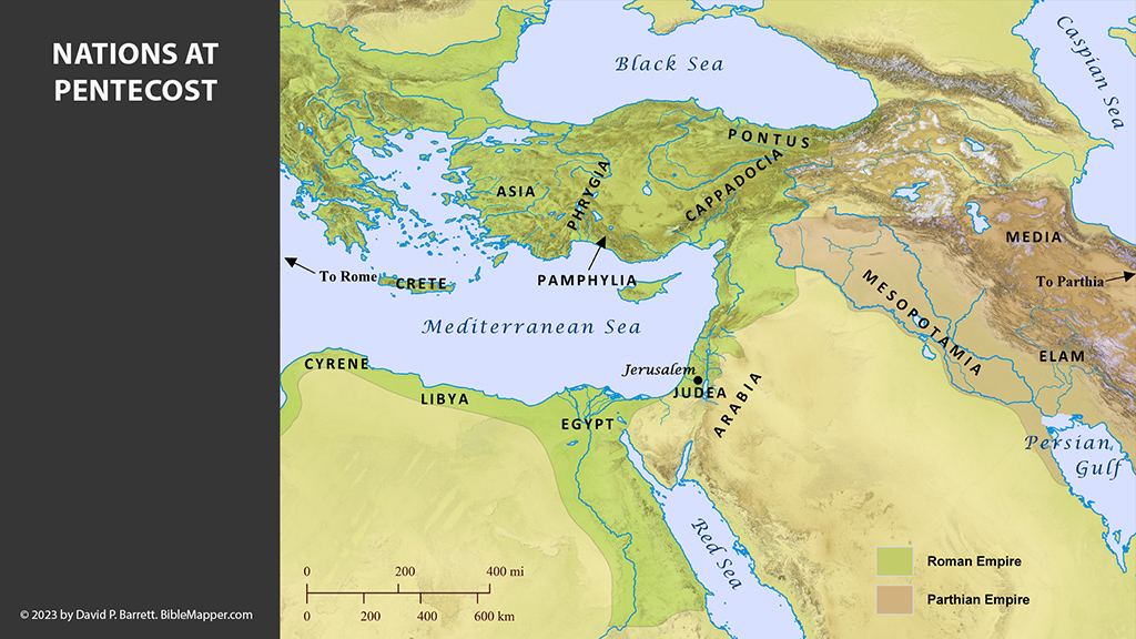 A map of the nations at Pentecost by BibleMapper.com